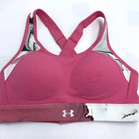 Under Armour S UA Reflect High Printed Sports Bra Pink White Gray Small - Picture 1 of 5